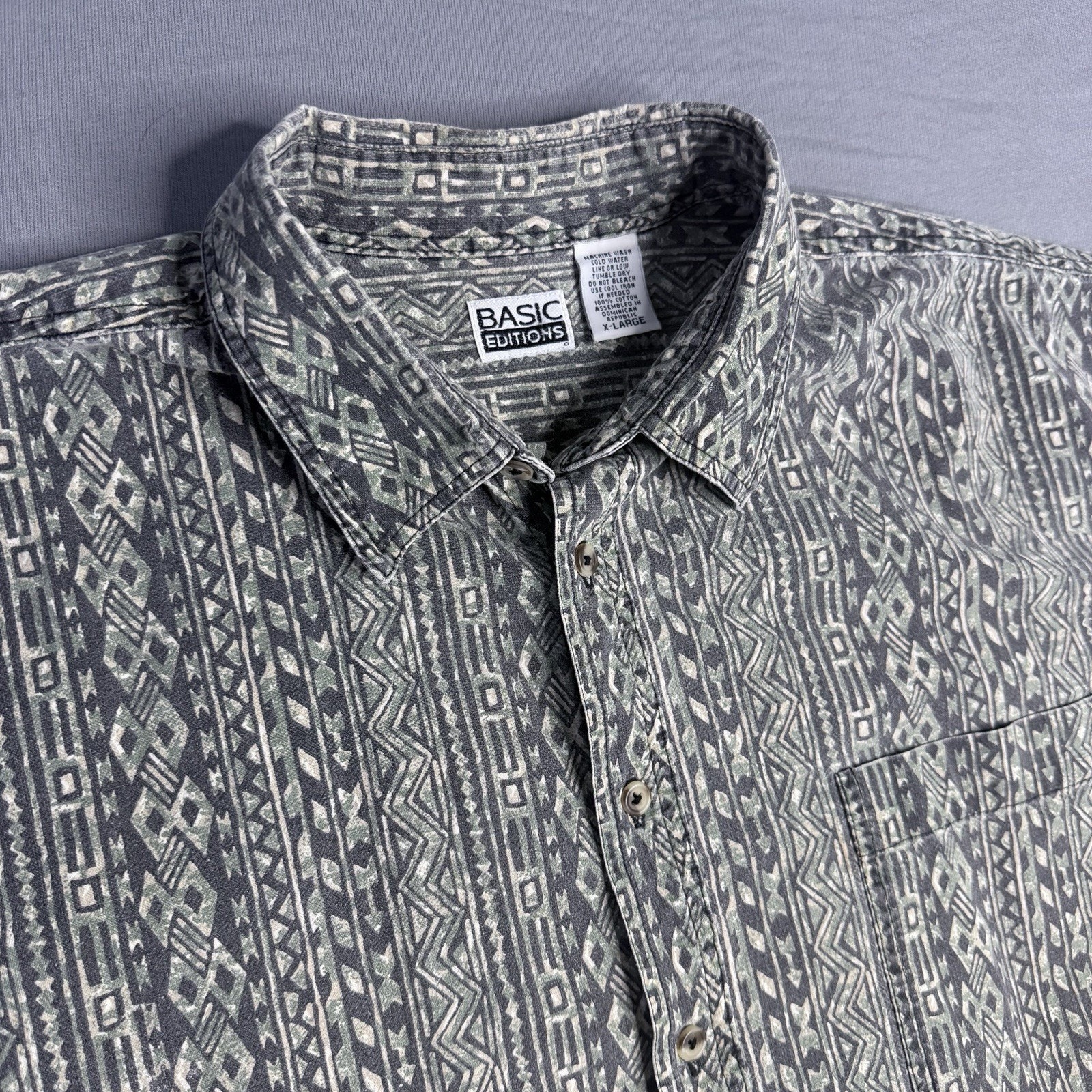 Vintage Basic Editions Striped Short Sleeve Button Down Shirt Mens Large 90s
